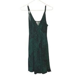 Weaczzy Green Tropical Print Dress Sleeveless V Neck Midi Womens M
